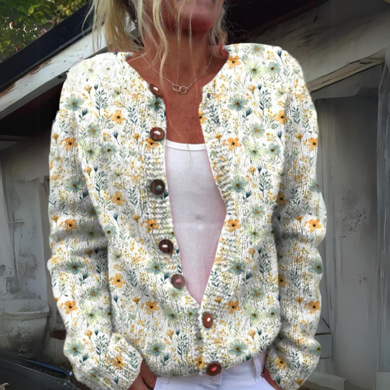 Lena – Gemütliche Strickjacke mit Blumenmuster