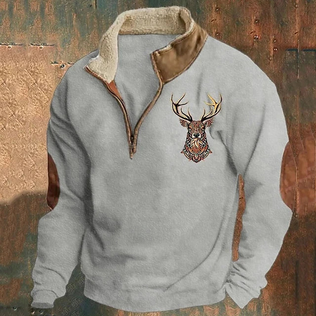 Heinrich - Warmer Fleece Pullover mit Hirsch-Motiv