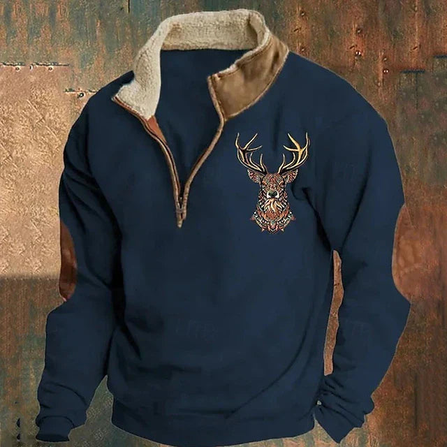 Heinrich - Warmer Fleece Pullover mit Hirsch-Motiv