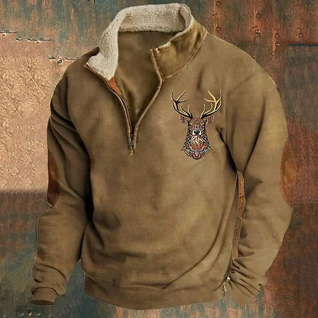 Heinrich - Warmer Fleece Pullover mit Hirsch-Motiv