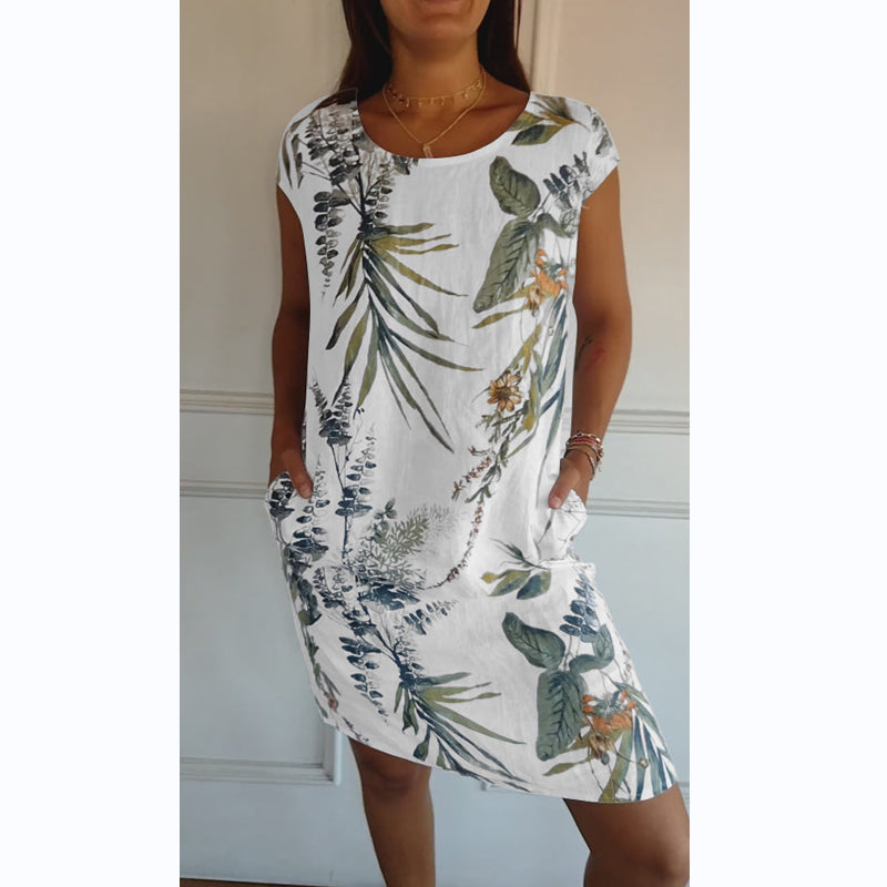 Damen-Rundhals-Kleid mit botanischem Print