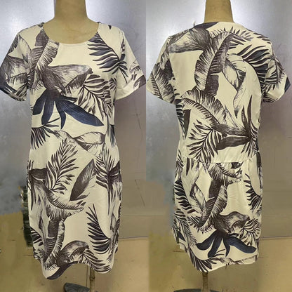 Damen-Rundhals-Kleid mit botanischem Print