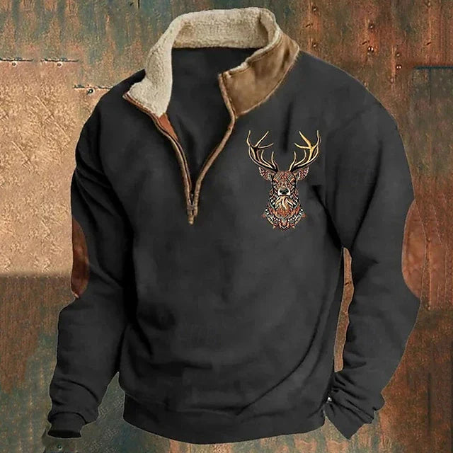 Heinrich - Warmer Fleece Pullover mit Hirsch-Motiv